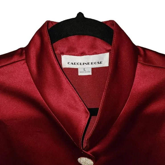Caroline Rose Women Red Satin Collared Statement Button Blazer Jacket Size Large - Picture 4 of 10